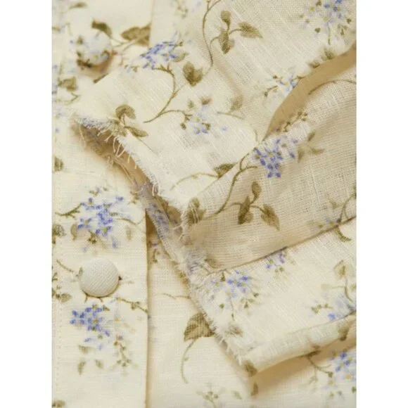 $890 Brock Collection Thelma Linen Cotton Floral Cottage Core Puff Sleeve Blouse - Picture 8 of 17